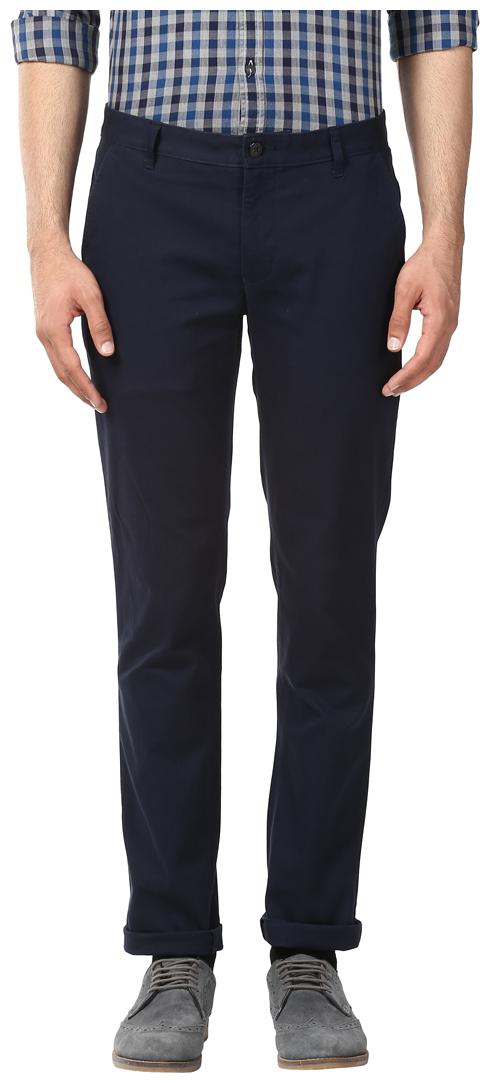 

Park Avenue Men Blue Solid Tapered fit Regular trousers