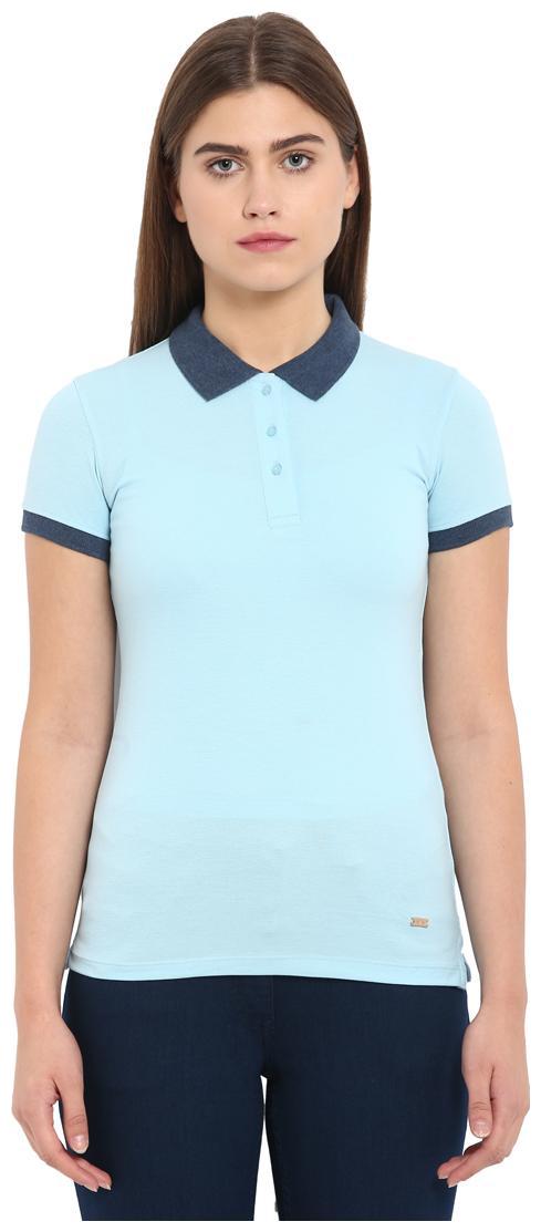 

Park Avenue Women Blue Regular fit Polo neck Cotton T shirt