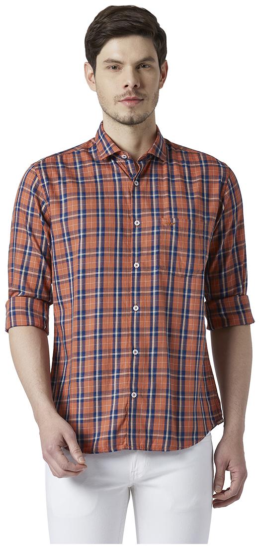 

Park Avenue Men Orange Checked Slim Fit Casual Shirt