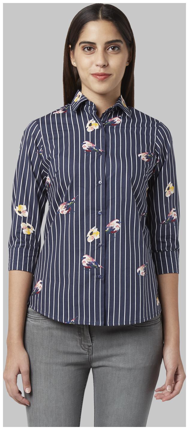 

Park Avenue Women Blue White Striped Regular Fit Shirt