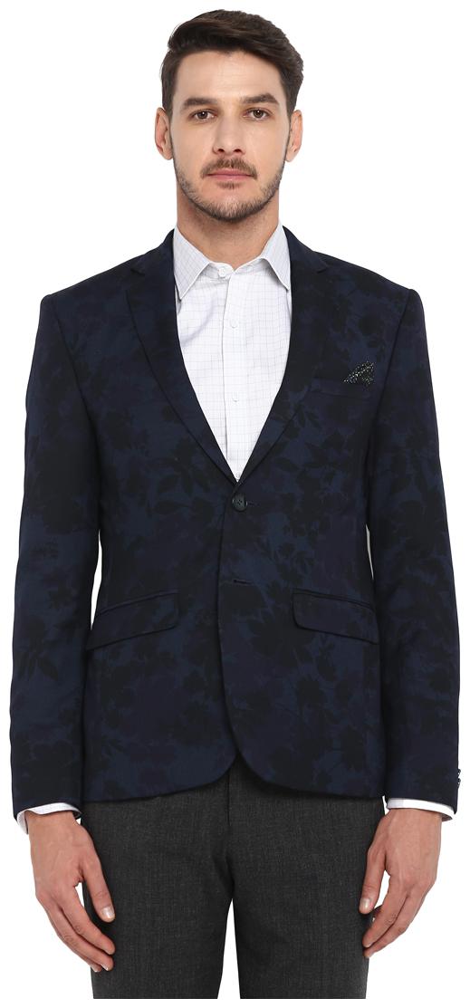 

Park Avenue Men Blue Printed Regular fit Single Breasted Blazer