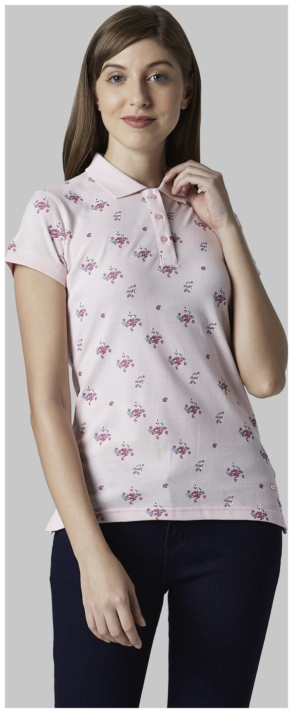 

Park Avenue Women Pink Regular fit Polo neck Cotton T shirt