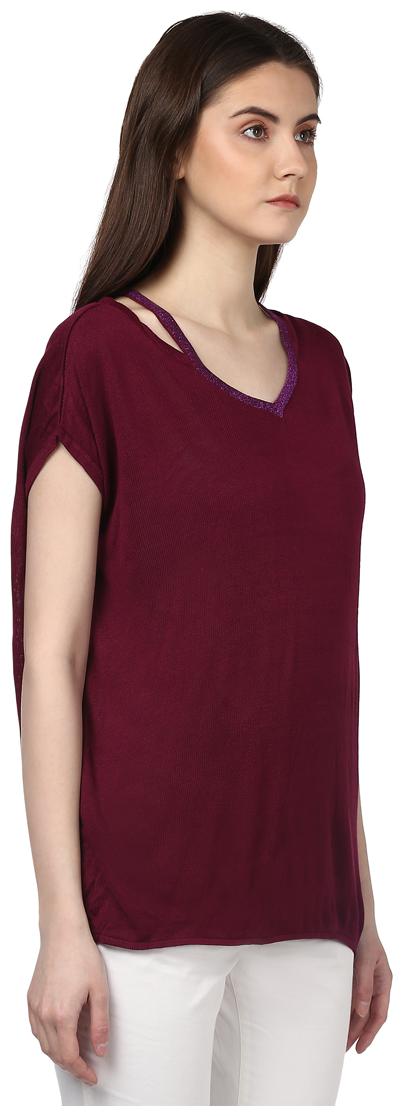 

Park Avenue Women Maroon Regular fit Round neck Viscose rayon T shirt