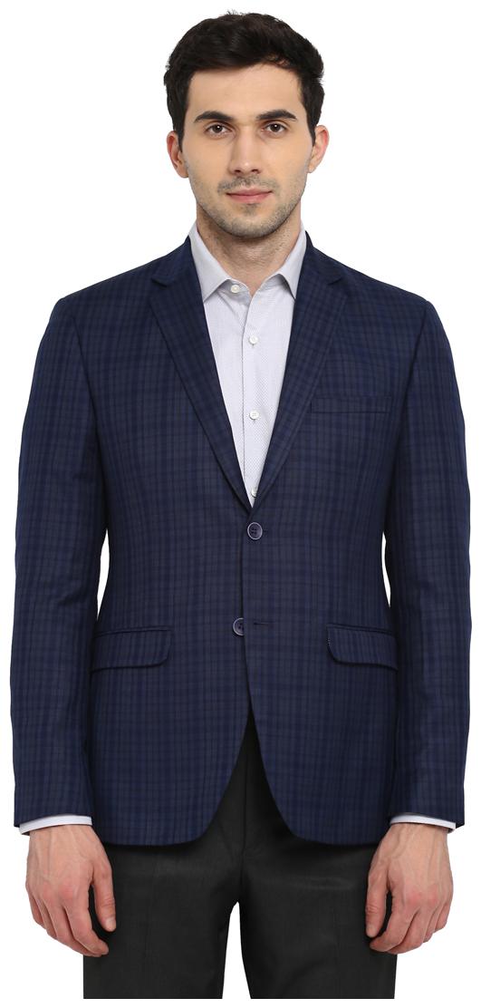 

Park Avenue Men Blue Checked Super slim fit Single Breasted Blazer