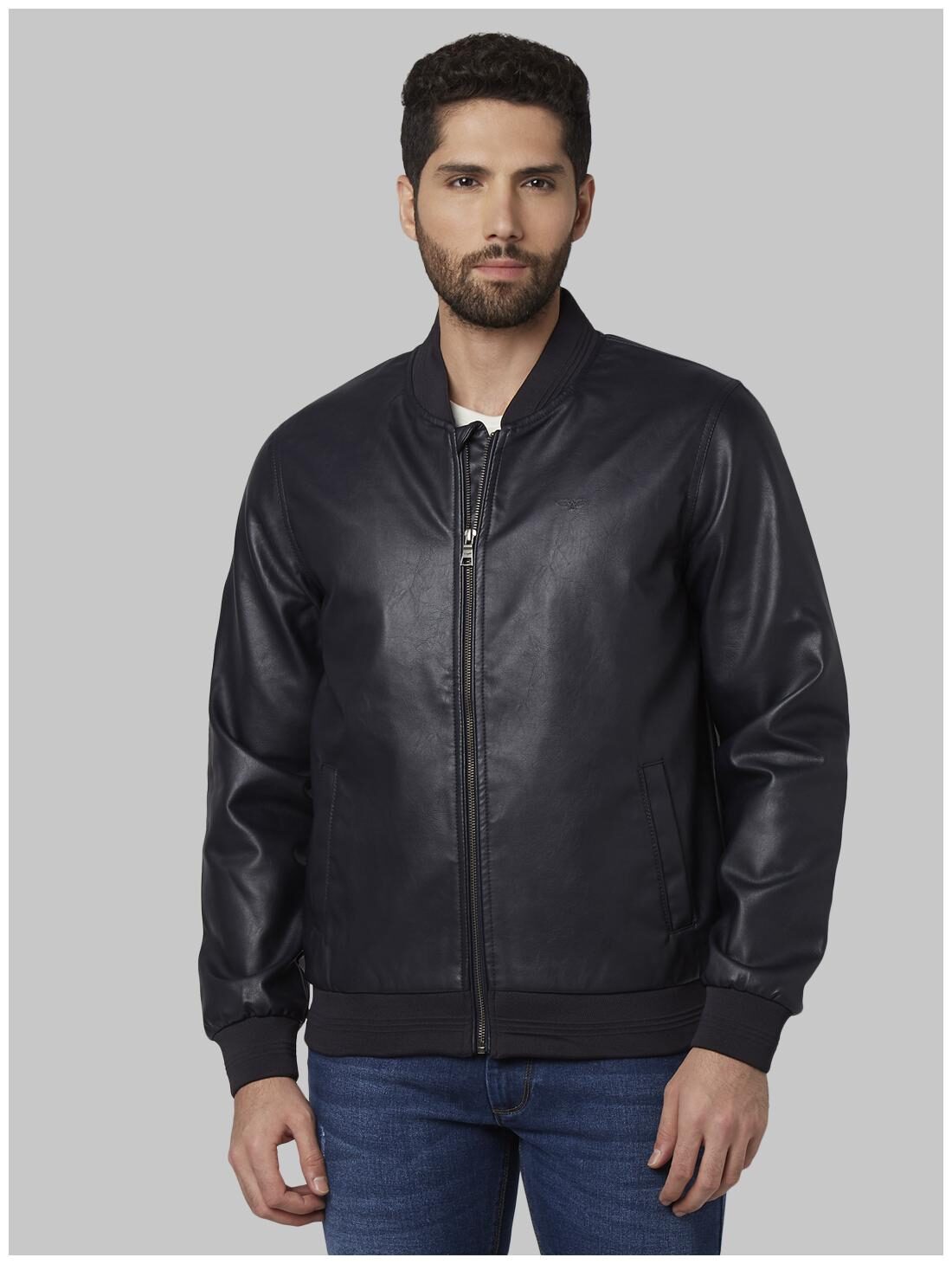 

Park Avenue Men Black Solid Bomber jacket