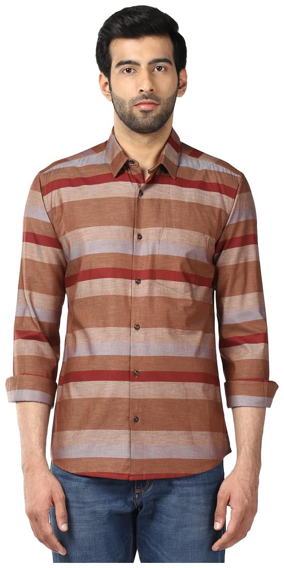 

Park Avenue Men Brown Vertical Stripes Slim Fit Casual Shirt