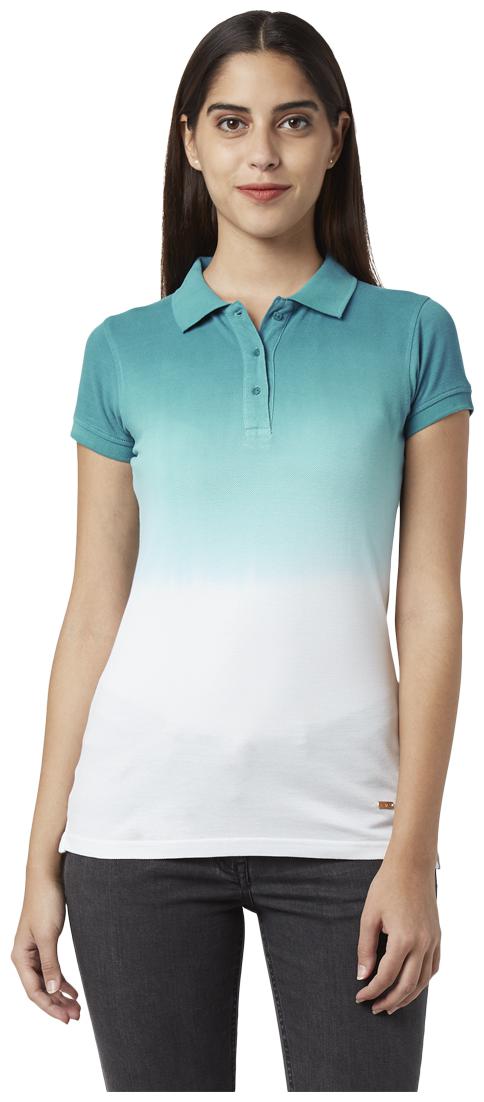 

Park Avenue Women Green White Regular fit Polo neck Cotton T shirt