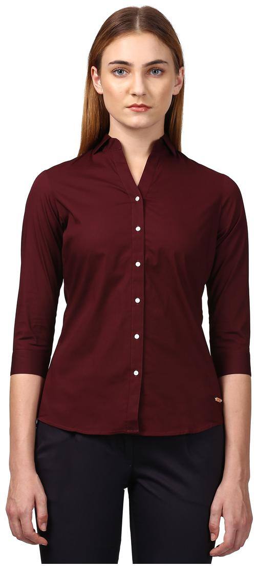 Park Avenue Women Maroon Solid Regular Fit Shirt