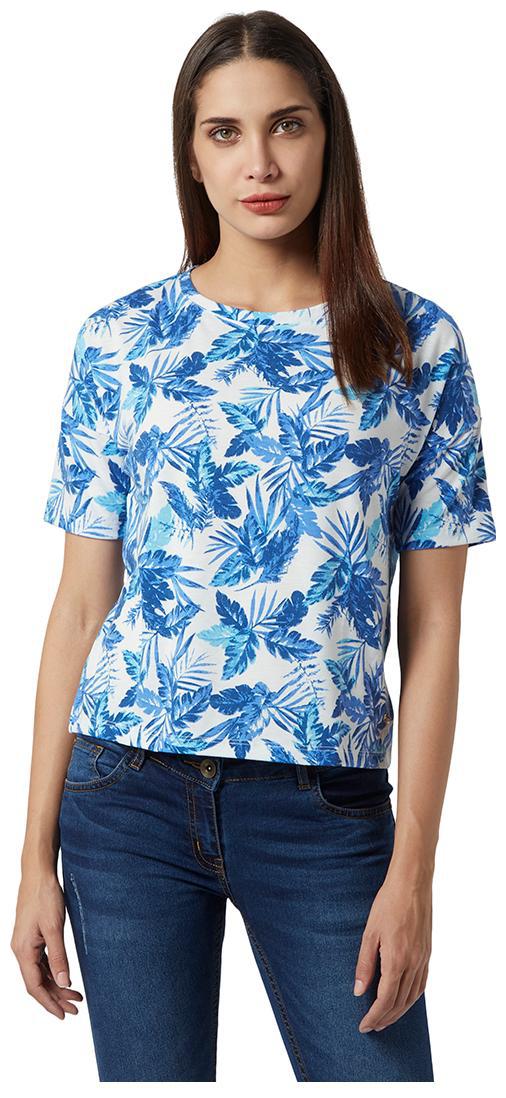 

Park Avenue Women Blue Regular fit Round neck Polyester T shirt
