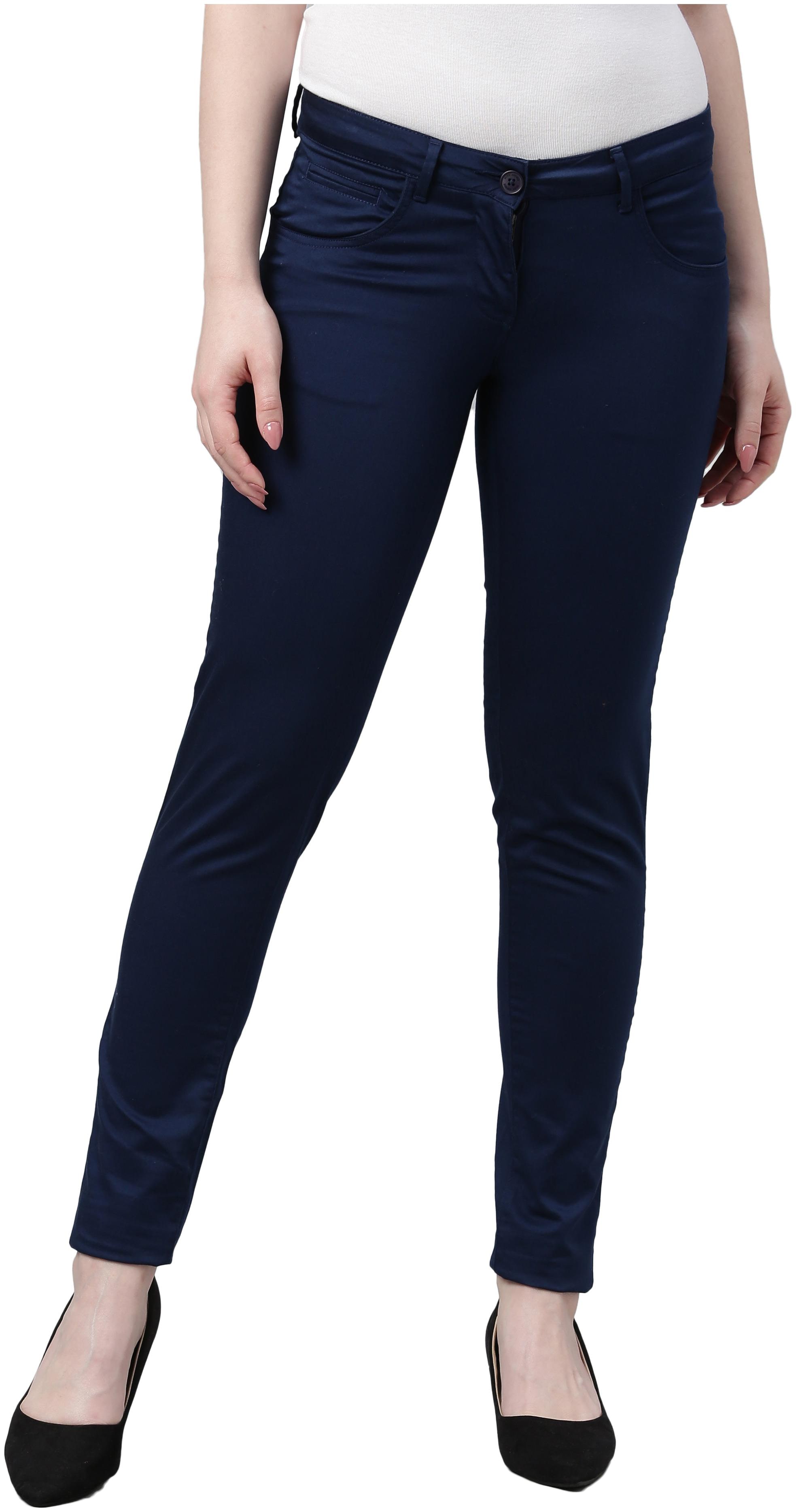

Park Avenue Women Cotton Solid Blue Trouser