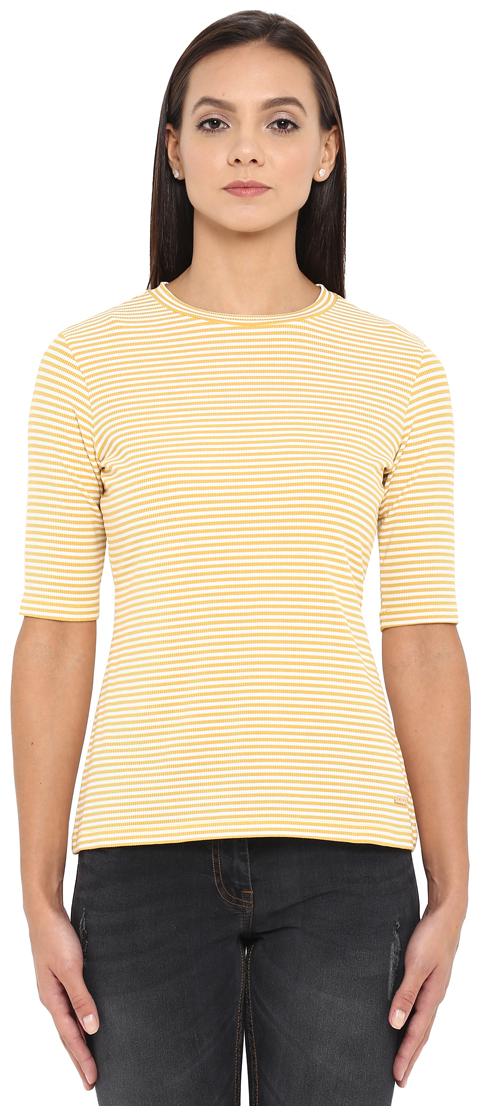 

Park Avenue Women Yellow Regular fit Round neck Polyester T shirt