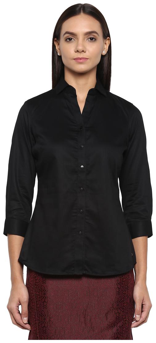 

Park Avenue Women Black Self Design Regular Fit Shirt