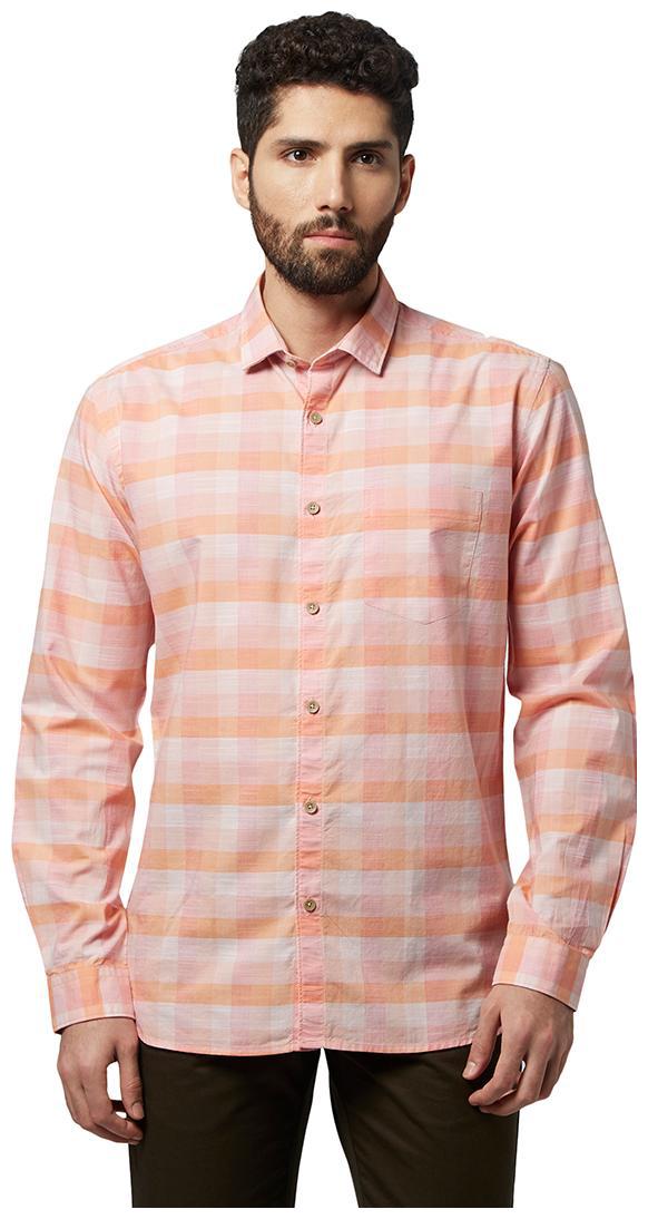 

Park Avenue Men Orange Checked Slim Fit Casual Shirt