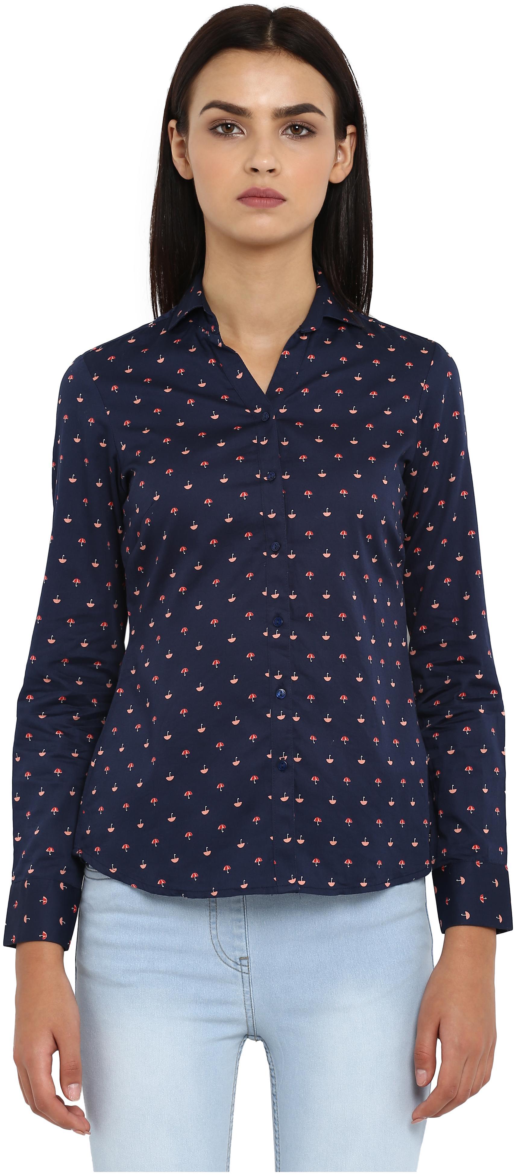 

Park Avenue Women Blue Printed Regular Fit Shirt