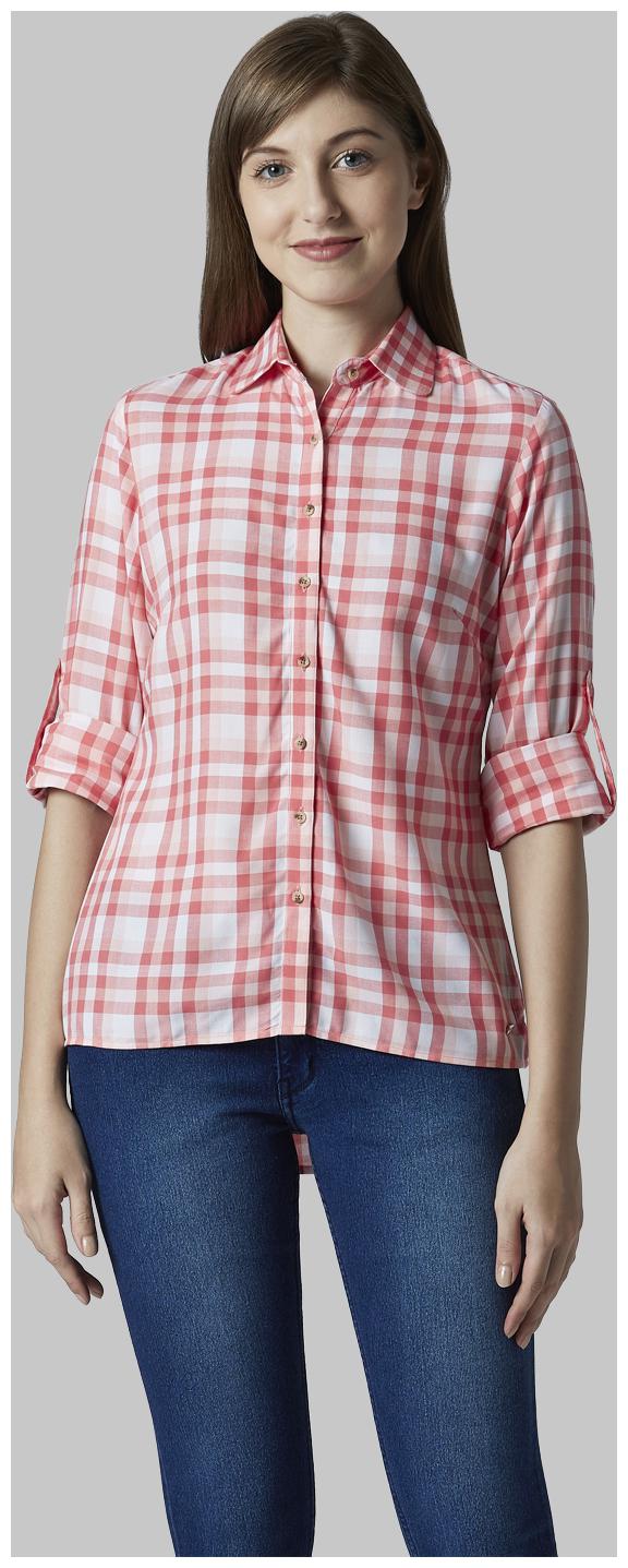 

Park Avenue Women Red White Checked Regular Fit Shirt