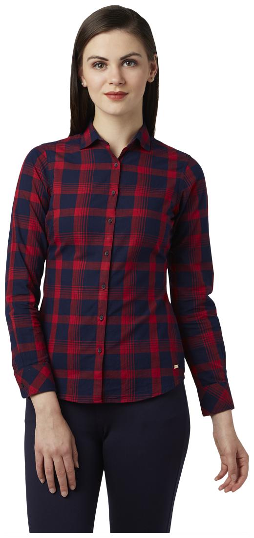 

Park Avenue Women Blue Checked Regular Fit Shirt