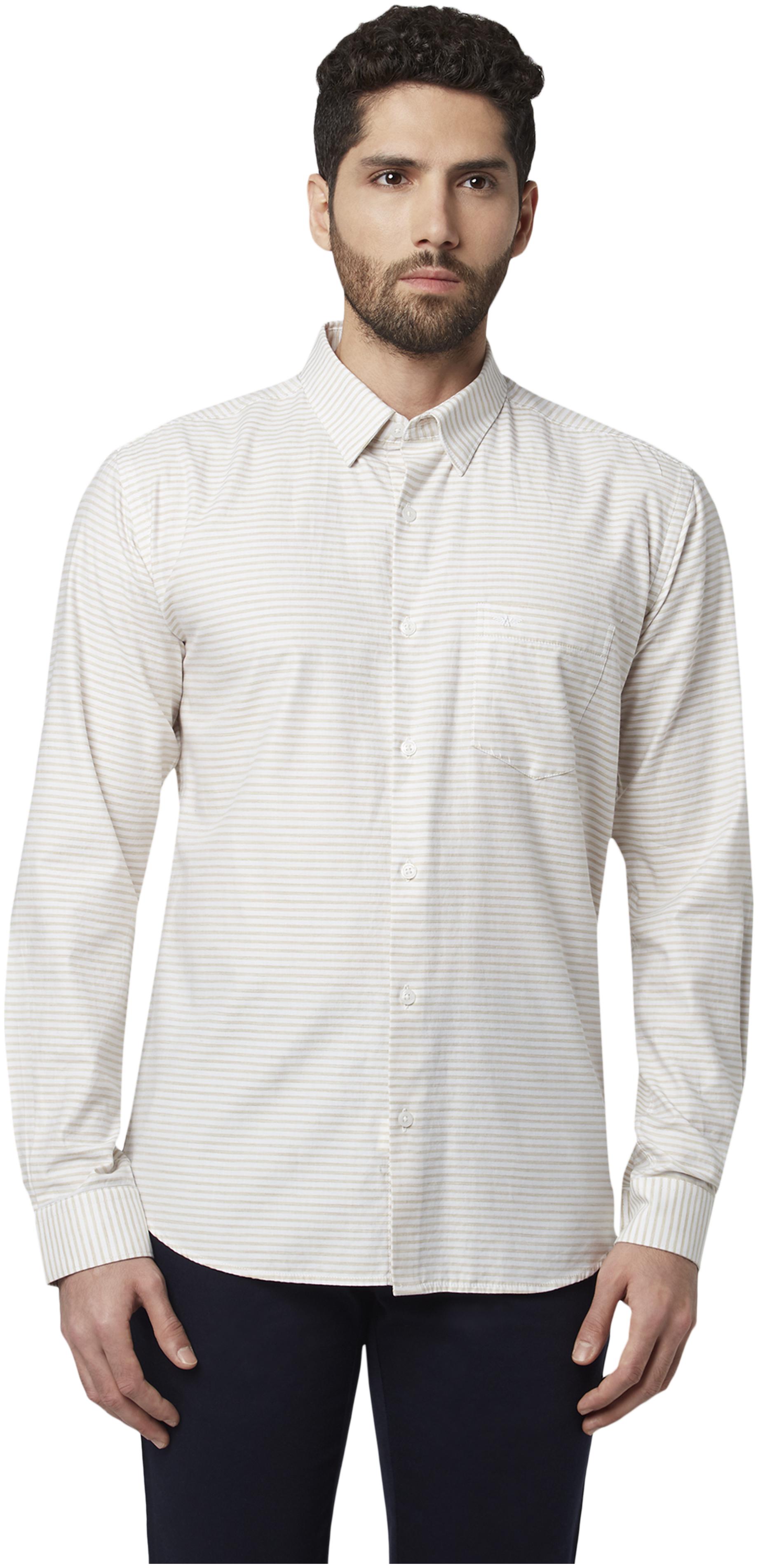 

Park Avenue Men White Horizontal Stripes Slim Fit Casual Shirt