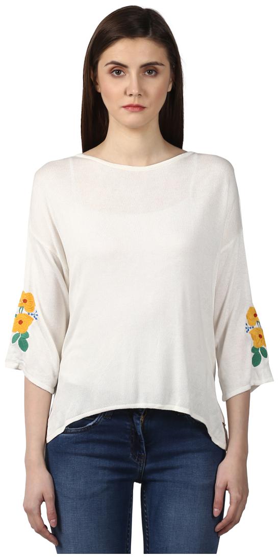 

Park Avenue Women White Regular fit Round neck Blended T shirt