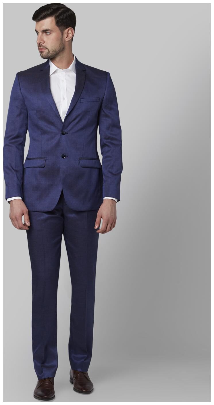 

Park Avenue Men Polyester Slim Fit Single Breasted Suit Blue