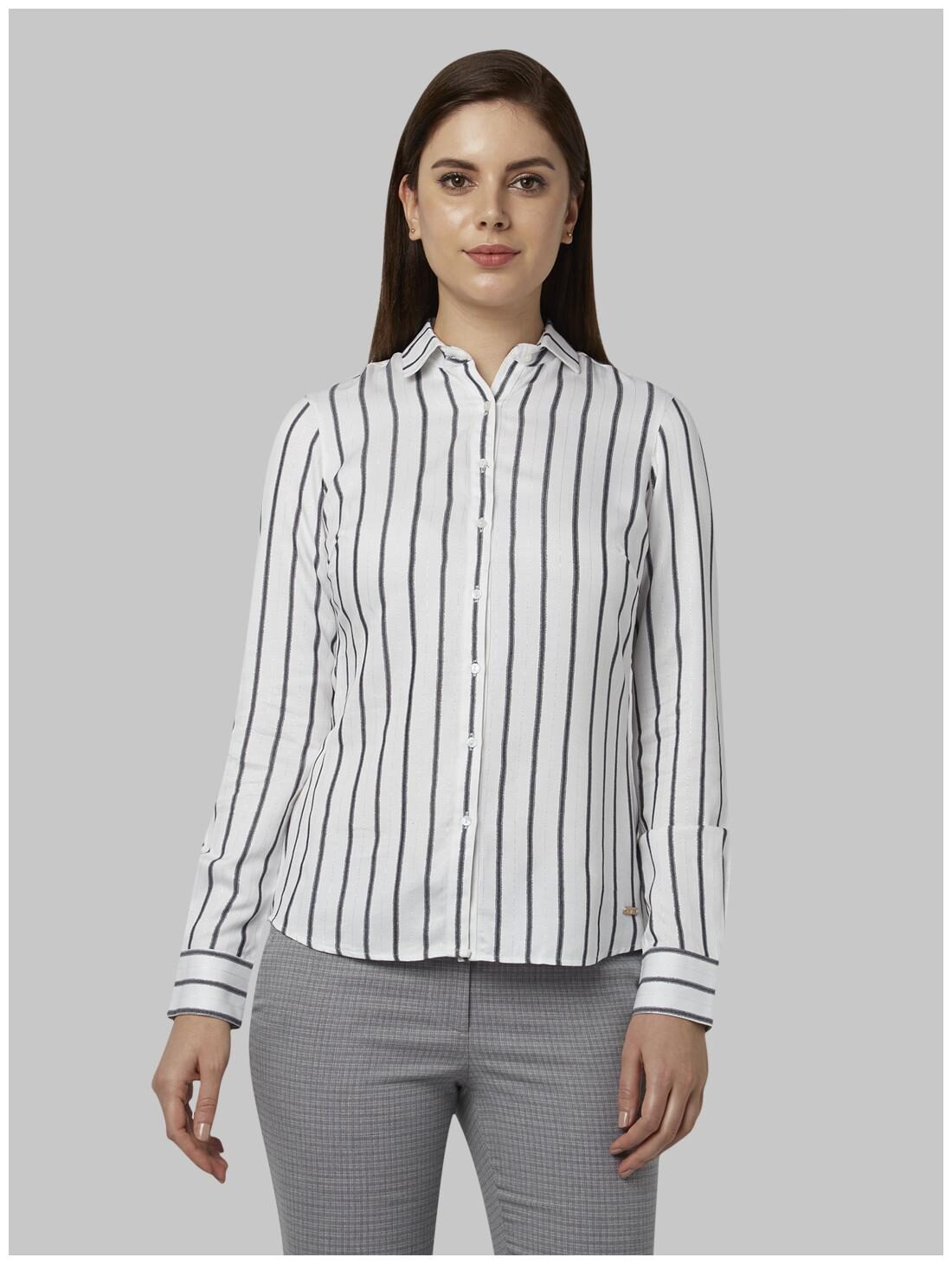 

Park Avenue Women White Striped Regular Fit Shirt