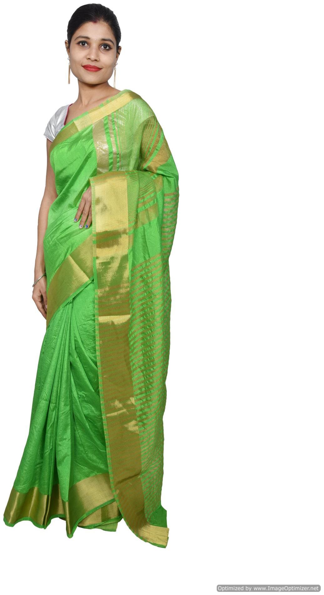 

Parrot Green Banglore Silk Saree with Running Blouse Fabric BGS08
