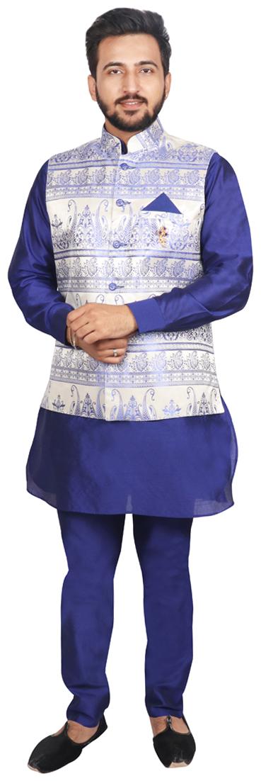 

Partywear Kurta Pyjama With Waistcoat For Men
