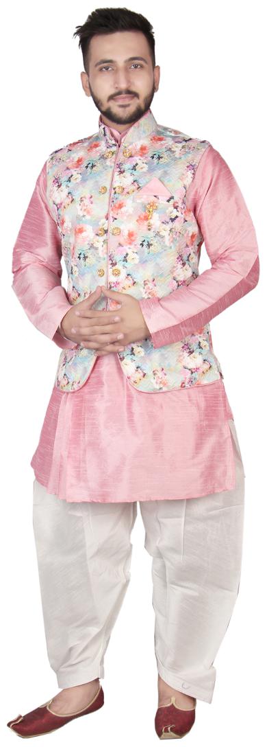 

Partywear Kurta Pajama With Nehru Jackets Set