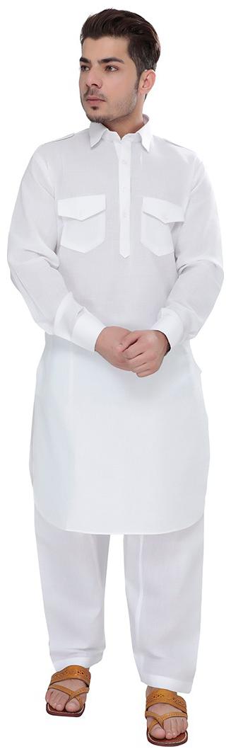 

Partywear Men Summer Pathani with Aligarh Pajama Front Two Pockets Cotton Fabrics