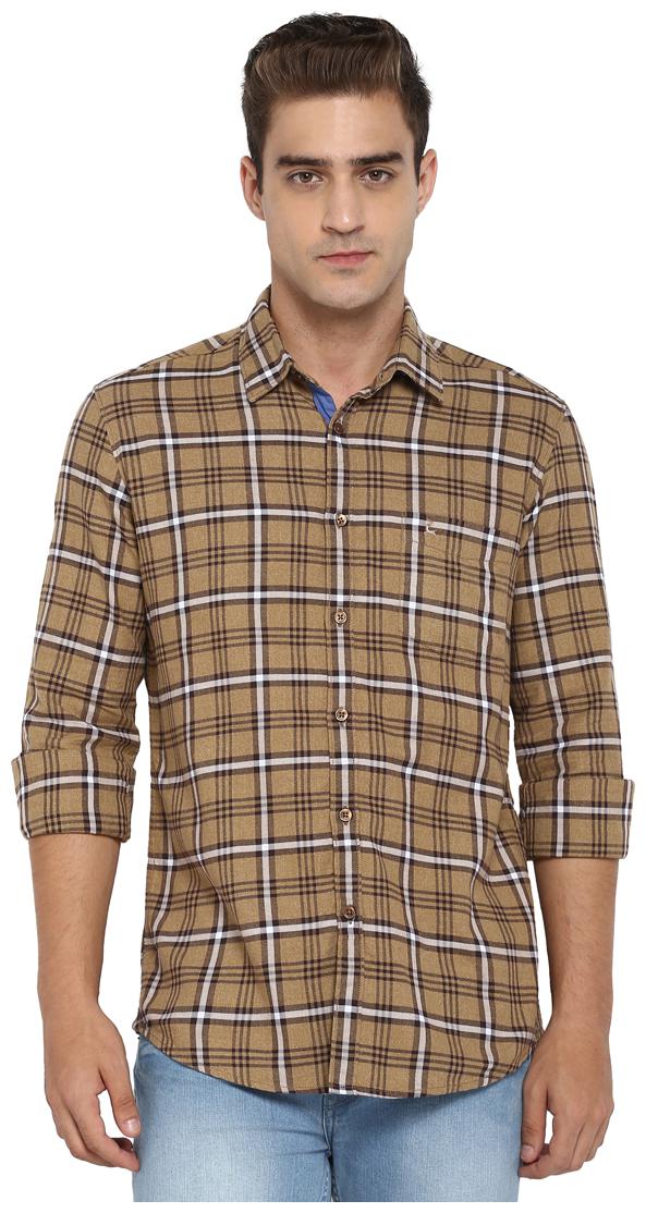 

Parx Men Beige Checked Slim Fit Casual Shirt