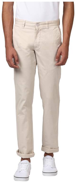 Parx Men Beige Solid Slim fit Regular trousers
