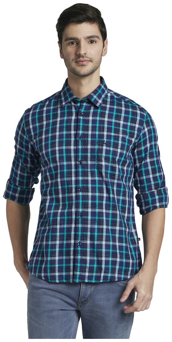 

Parx Men Blue Checked Slim Fit Casual Shirt