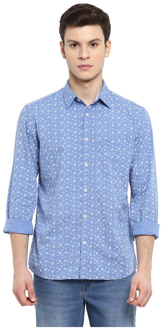 

Parx Men Blue Printed Slim Fit Casual Shirt