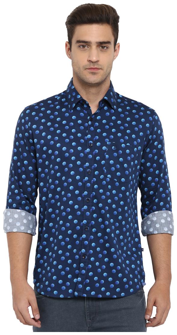 

Parx Men Blue Printed Slim Fit Casual Shirt