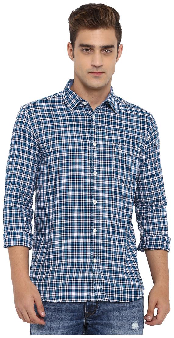 

Parx Men Blue Checked Slim Fit Casual Shirt
