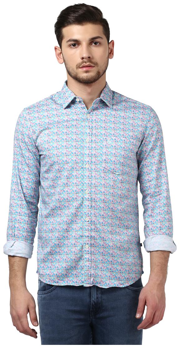 

Parx Men Blue Printed Slim Fit Casual Shirt