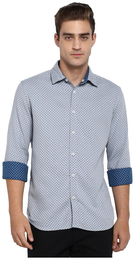 

Parx Men Blue Printed Slim Fit Casual Shirt