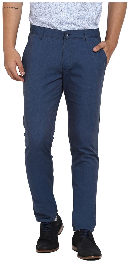 

Parx Blue Slim Fit Cotton Casual Trouser