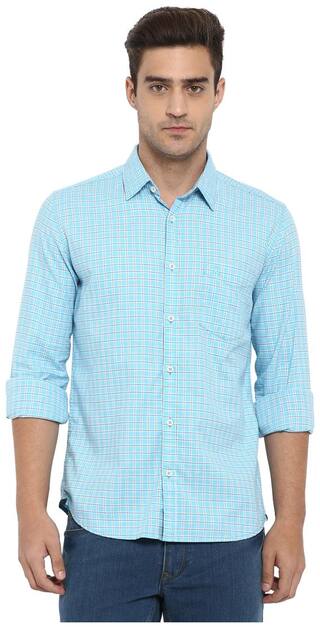 Parx Men Blue Checked Slim Fit Casual Shirt