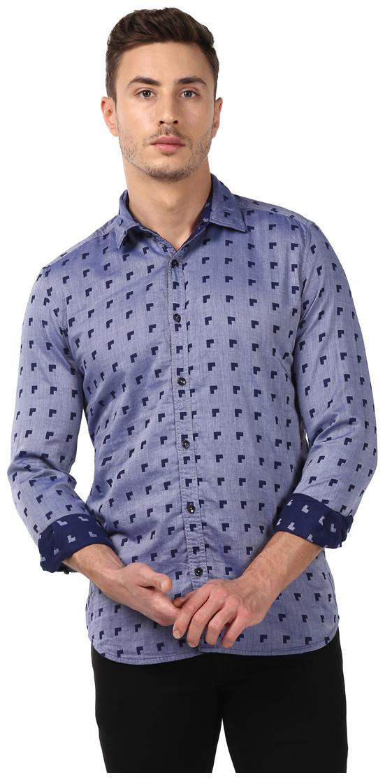 

Parx Men Blue Solid Slim Fit Casual Shirt