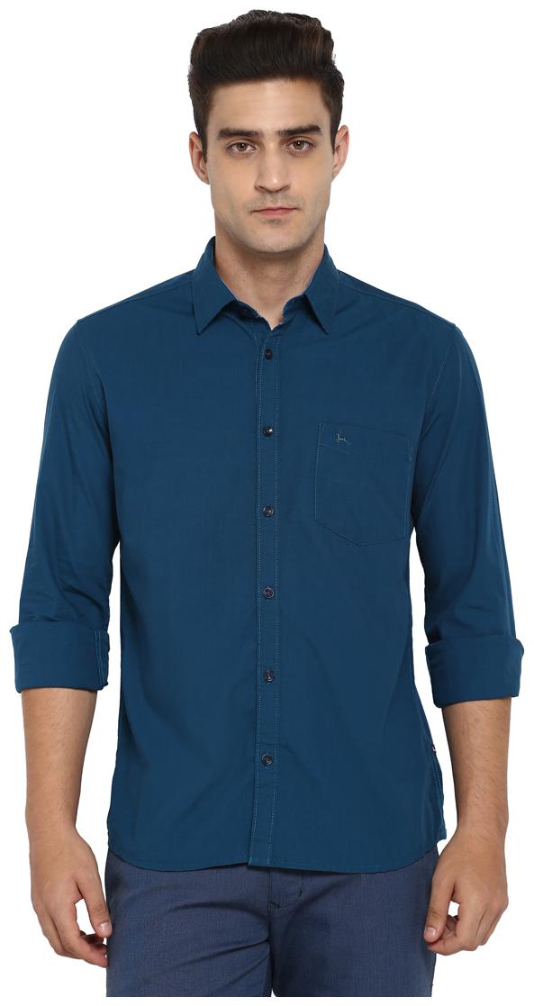 

Parx Men Blue Solid Slim Fit Casual Shirt
