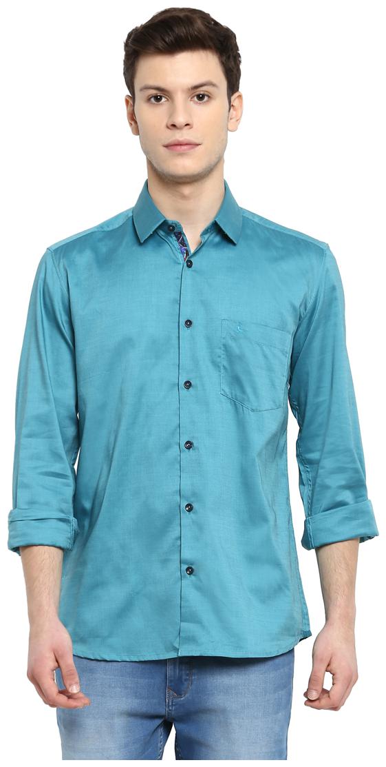 

Parx Men Blue Solid Slim Fit Casual Shirt