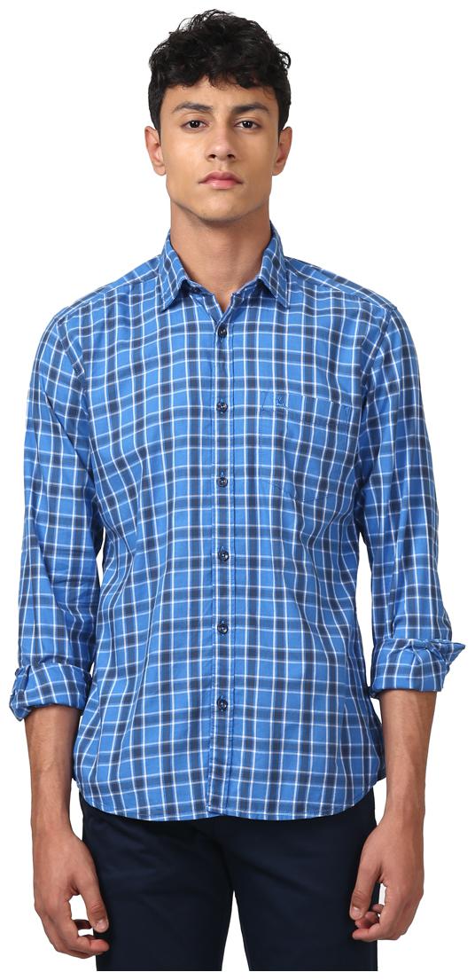 

Parx Men Blue Checked Slim Fit Casual Shirt