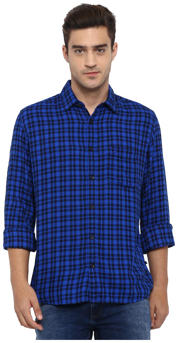 

Parx Men Blue Checked Slim Fit Casual Shirt