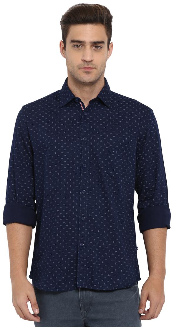 

Parx Men Blue Printed Slim Fit Casual Shirt