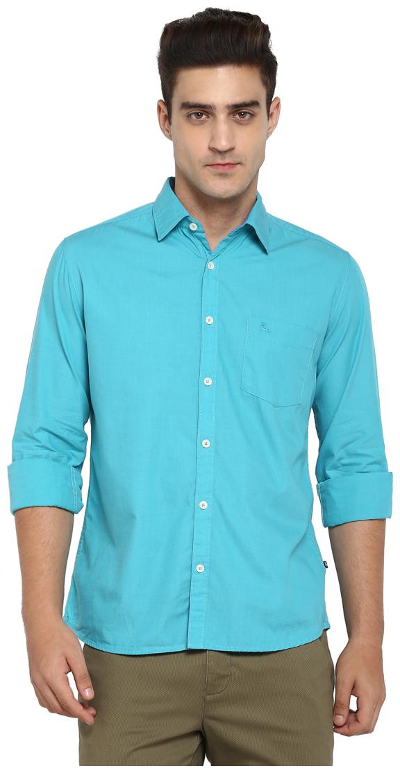 

Parx Men Blue Solid Slim Fit Casual Shirt