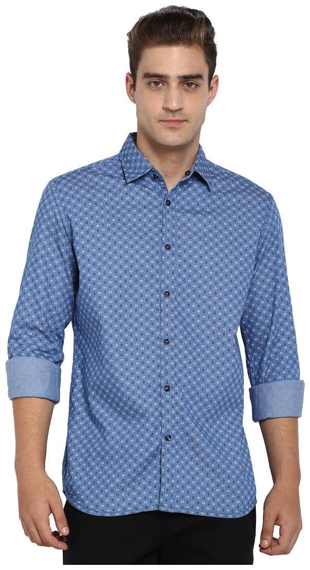 

Parx Men Blue Printed Slim Fit Casual Shirt