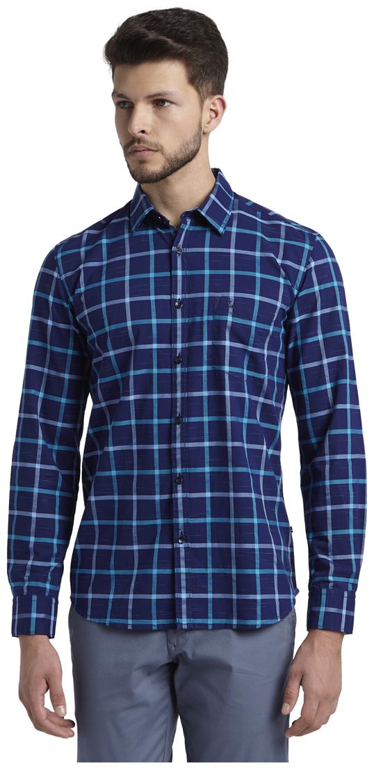 

Parx Men Blue Checked Slim Fit Casual Shirt