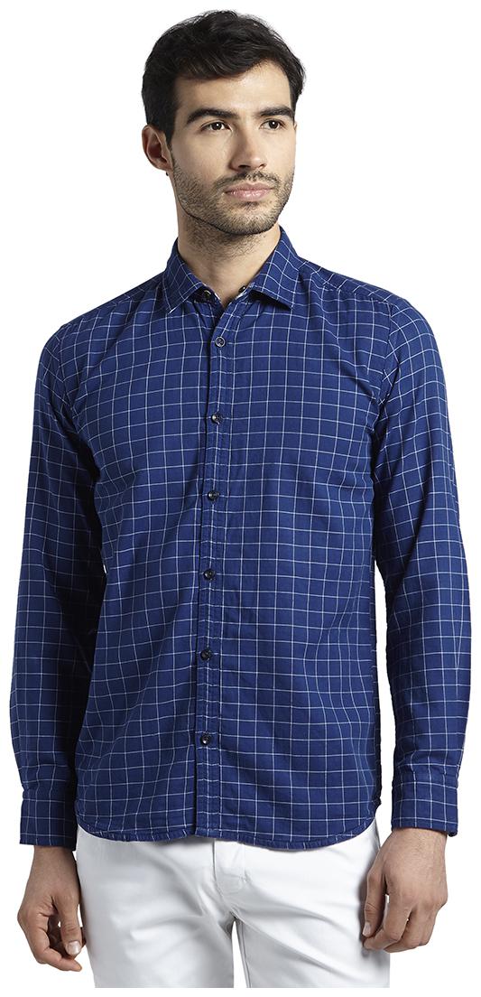 

Parx Men Blue Checked Slim Fit Casual Shirt
