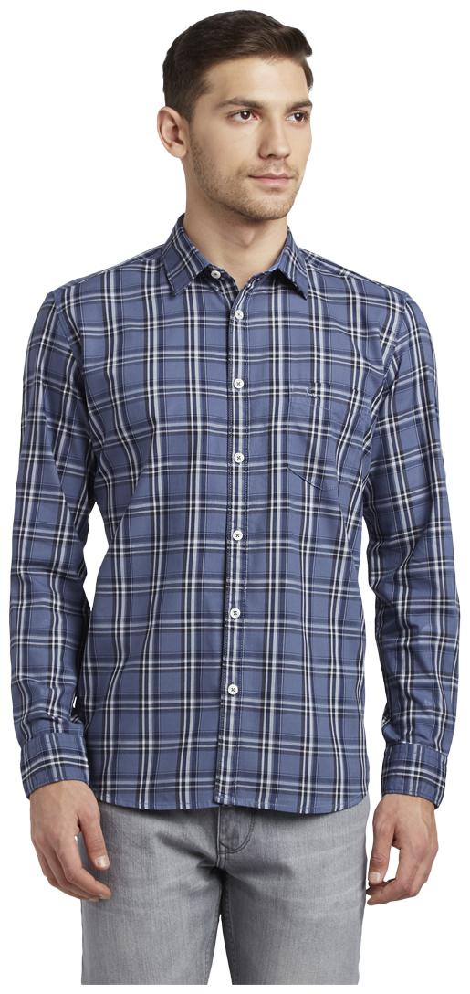 

Parx Men Blue Checked Slim Fit Casual Shirt