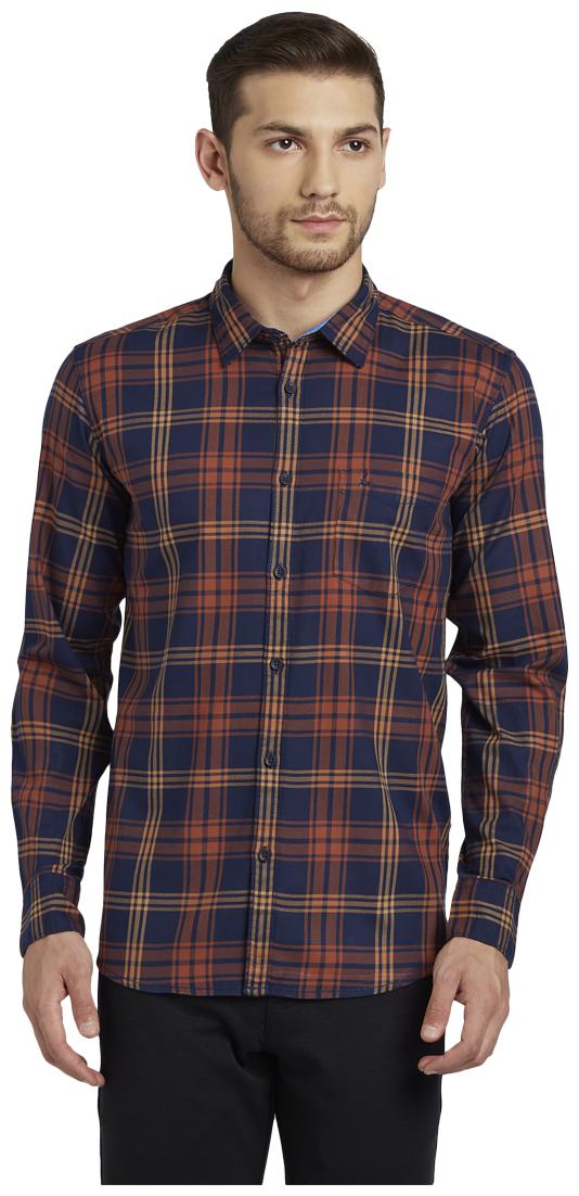 

Parx Men Blue Brown Checked Slim Fit Casual Shirt